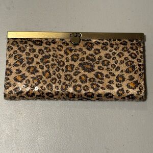 Elleven K Leopard Print Wallet with Metallic Gold Trim and Sequins